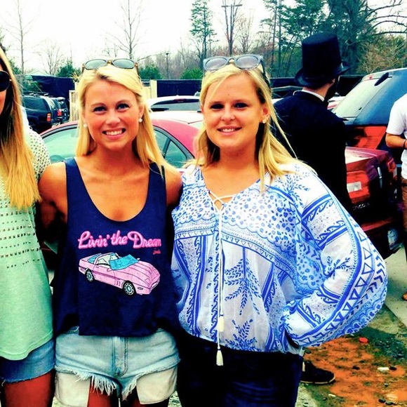 Free People Boho Blue and White Top w Tassel Ties - Picture 8 of 8